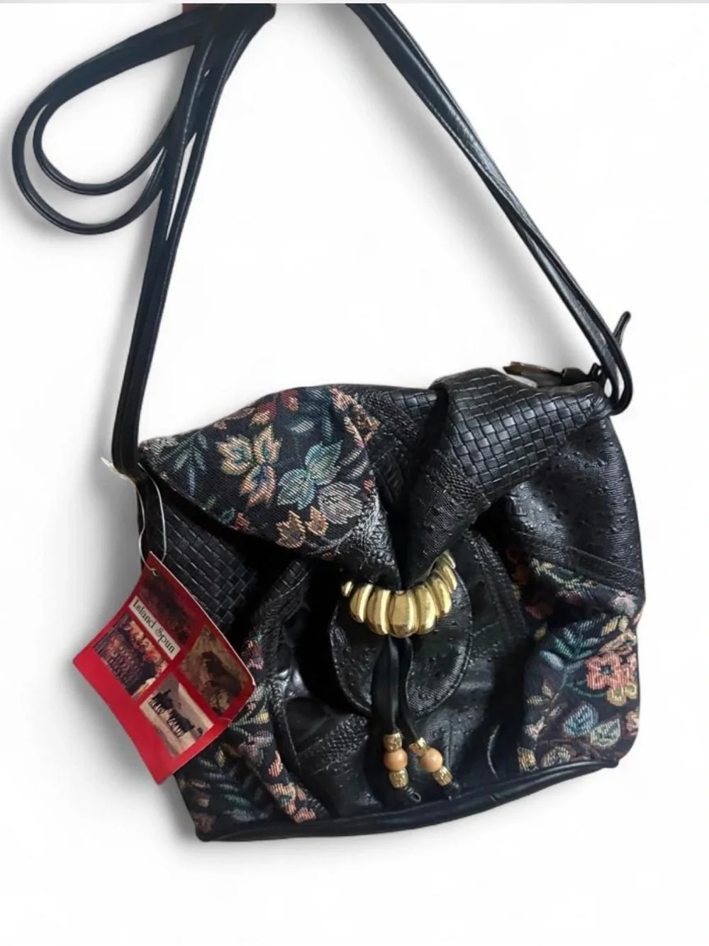 Deadstock vintage Black leather floral crossbody